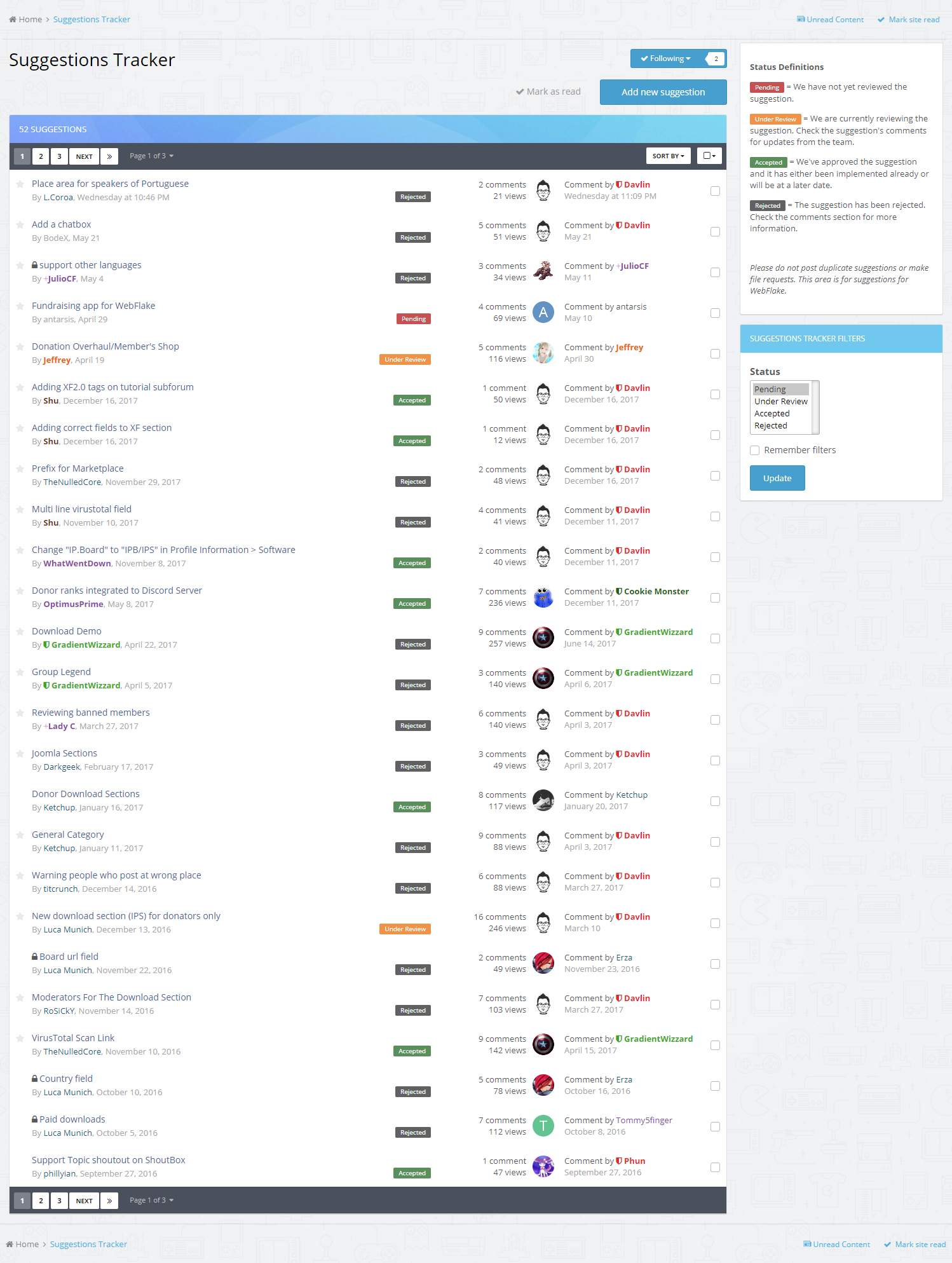 WebFlake Suggestions Tracker